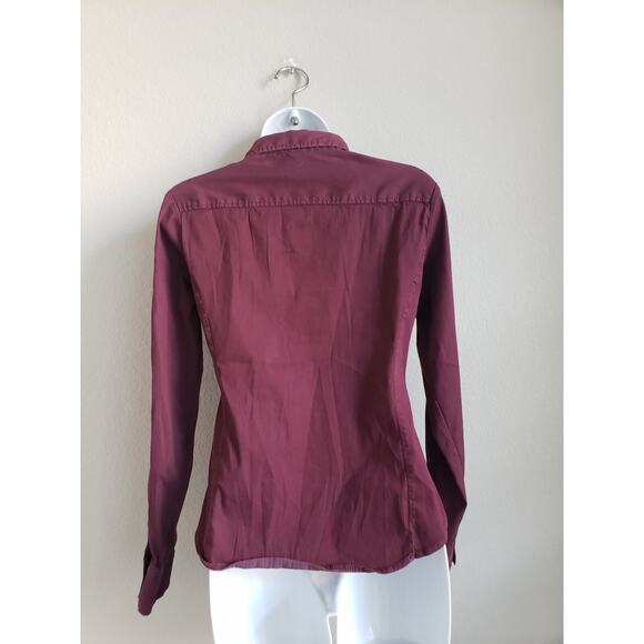 EUC Napapijri Maroon Logo Collared Button Down Cotton Blend Norway Flag Sz S - Picture 2 of 5